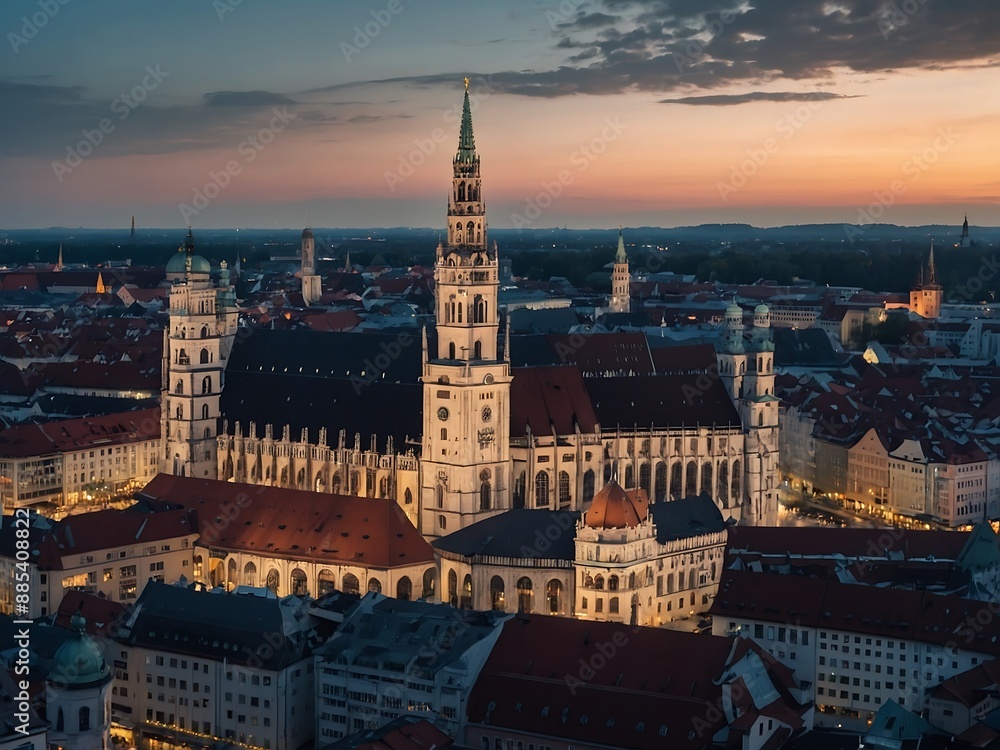 Panoramic view of Munich city center at dusk Panoramic view of Munich city center at dusk