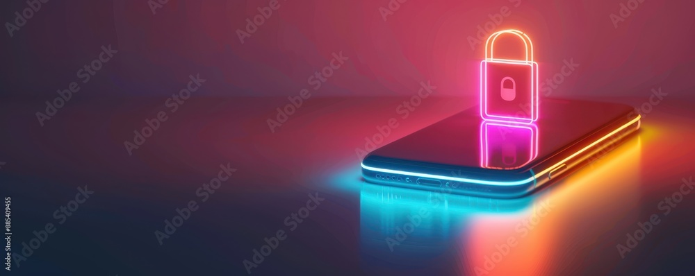 Smartphone with a glowing lock and shield, Internet Safety, mobile device security Smartphone with a glowing lock and shield, Internet Safety, mobile device security