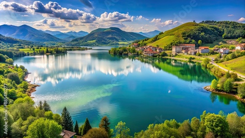 Fototapeta Naklejka Na Ścianę i Meble -  Beautiful landscape of Endine lake in Italy , clear, blue water, mountains, reflection, scenic, nature, tranquility