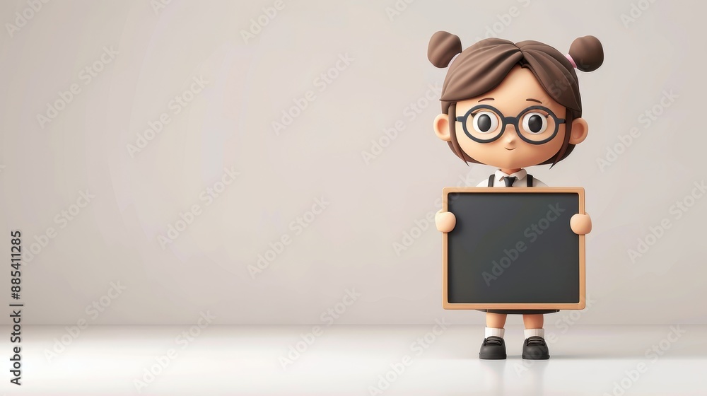 Adorable clay office woman teaching with black whiteboard, full body, facing front, very small dot black eyes style, Retro Colors, color 3D clay icon, Blender 3D, isolated white background, kawaii Adorable clay office woman teaching with black whiteboard, full body, facing front, very small dot black eyes style, Retro Colors, color 3D clay icon, Blender 3D, isolated white background, kawaii