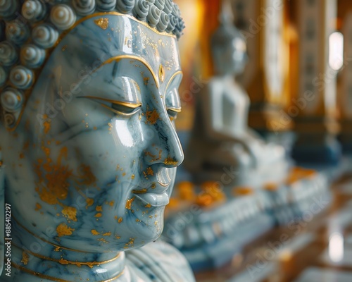 Serene Buddha Statue at Wat Suan Dok, Chiang Mai - Hyper-Realistic 8k Image of White Chedis and Golden Details photo