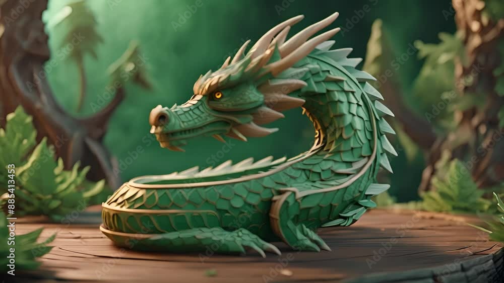 Green dragon with detailed textures slow motion background. Green dragon with detailed textures slow motion background.