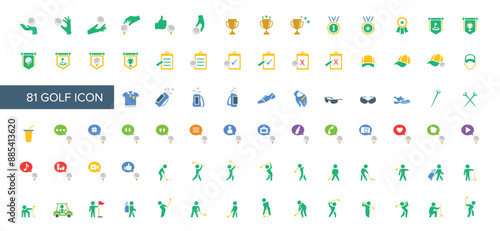 Set of 81 golf icon collection.Vector illustration. Perfect for logos, stats and infographics.