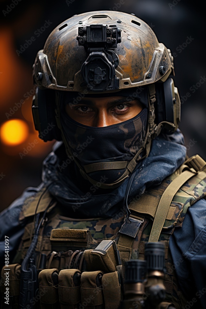 Naklejka premium Determined Special Forces Soldier Close-Up
