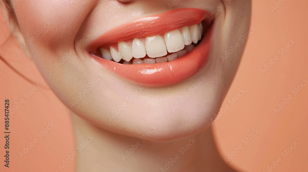 Obraz premium Stunning Coral Pink Lipstick on Model's Lips Highlighting Beauty for Advertisement