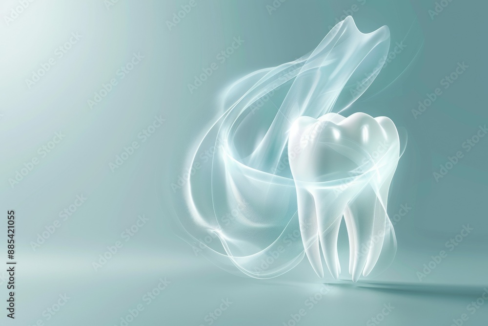 3D Icon Of A White Tooth With A Swirl Of Light Around It Isolated On A Pastel Blue Wallpaper With Copy Space, Concept Of Dentistry, Dental Care 3D Icon Of A White Tooth With A Swirl Of Light Around It Isolated On A Pastel Blue Wallpaper With Copy Space, Concept Of Dentistry, Dental Care