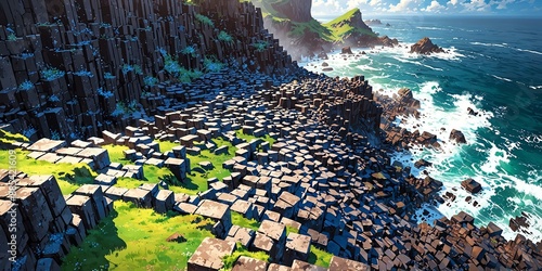 giants causeway northern ireland anime style stunning background