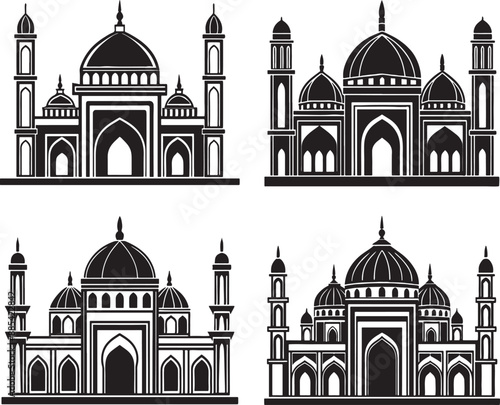 mosque silhouette set vector Ramadhan kareem Set of mosque silhouettes. Isolated on white background. Vector illustration.