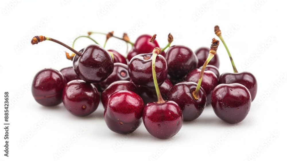 Cherry berries ripe fresh harvest group on isolated white background close-up Cherry berries ripe fresh harvest group on isolated white background close-up