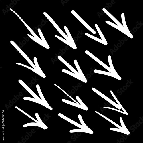 Set of hand drawn arrows on a black background. Vector illustration.