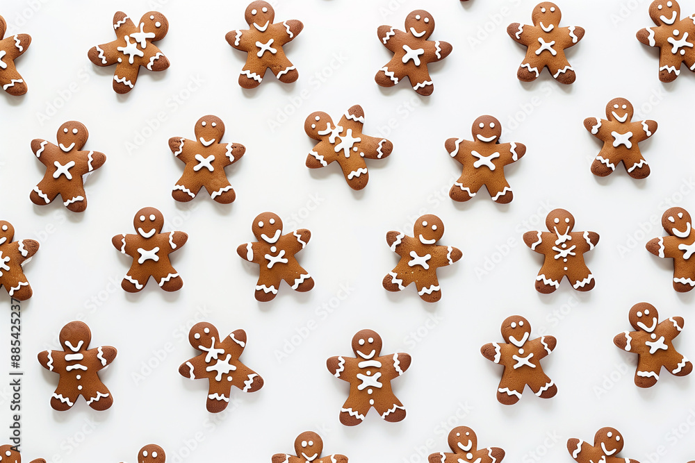 A pattern of Christmas gingerbread on a white background. Cookies in the form of gingerbread men. Christmas pastries. A pattern of Christmas gingerbread on a white background. Cookies in the form of gingerbread men. Christmas pastries.
