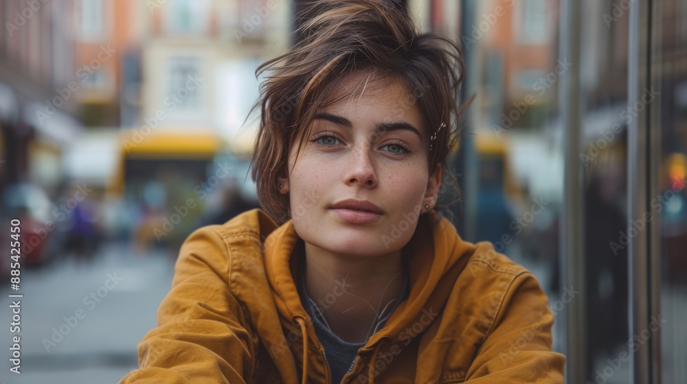 Portrait of a stylish non-binary individual standing confidently in a vibrant urban setting. Portrait of a stylish non-binary individual standing confidently in a vibrant urban setting.
