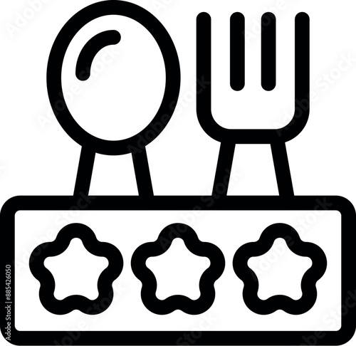 Simple line icon of a baby food tray with a spoon and fork, representing baby nutrition and mealtime