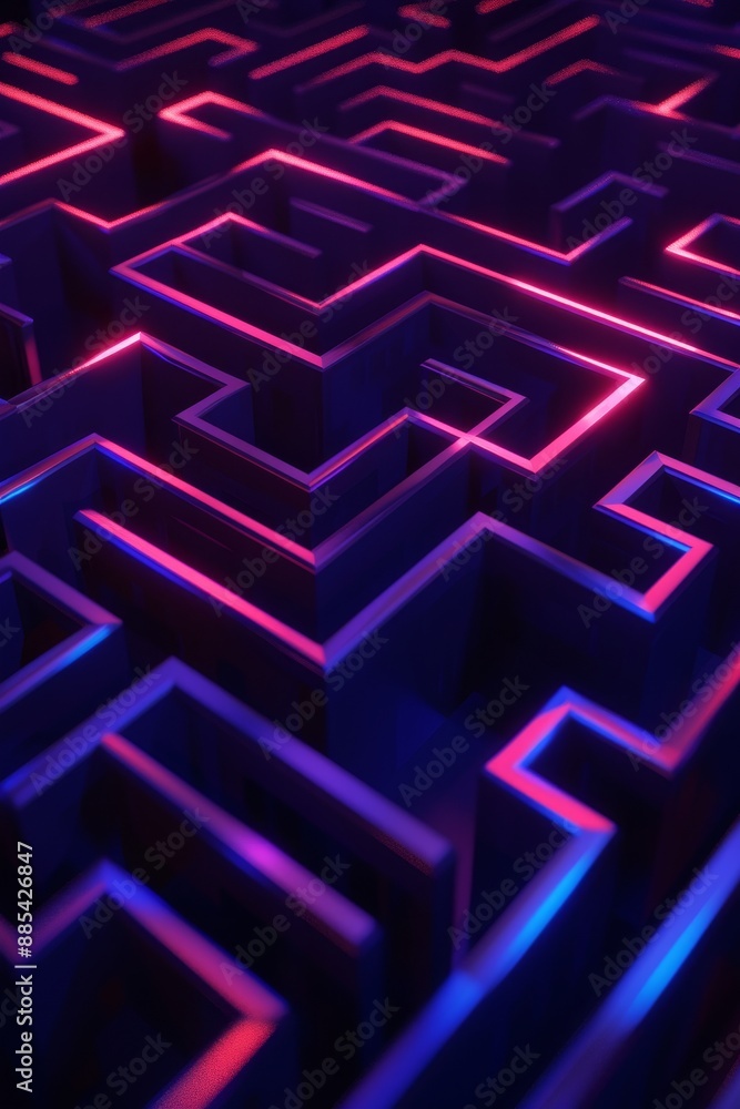 A dark 3D maze with neon edges AI generated illustration A dark 3D maze with neon edges AI generated illustration