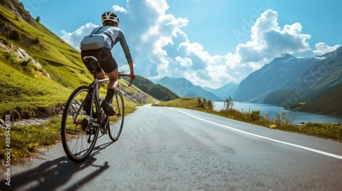 A cyclist riding a bike on a scenic route  AI generated illustration