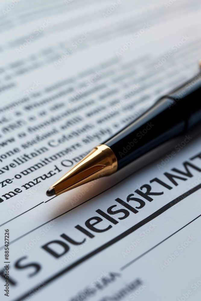A macro image of a business contract on a smooth solid color surface AI generated illustration A macro image of a business contract on a smooth solid color surface AI generated illustration