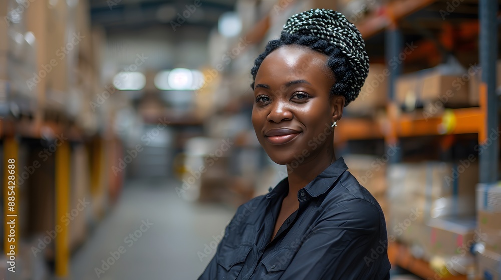 A woman with dreadlocks is smiling in a warehouse A woman with dreadlocks is smiling in a warehouse