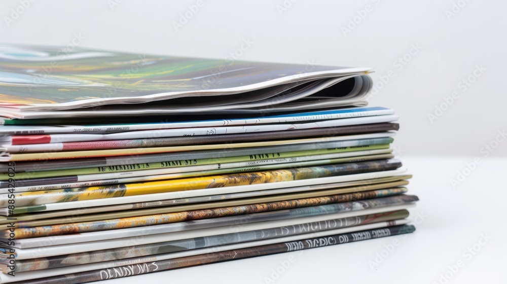 A stack of art magazines featuring the latest in contemporary art, interviews, and reviews, ready for reading, on an isolated white background A stack of art magazines featuring the latest in contemporary art, interviews, and reviews, ready for reading, on an isolated white background