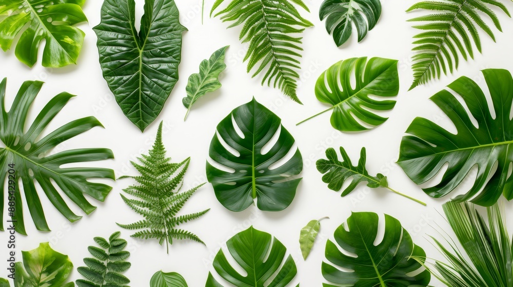 A medley of tropical foliage ferns monstera and more against a white background AI generated illustration A medley of tropical foliage ferns monstera and more against a white background AI generated illustration