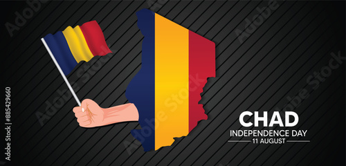 Chad Independence Day 11 August flag map hand holding waving flag vector poster
