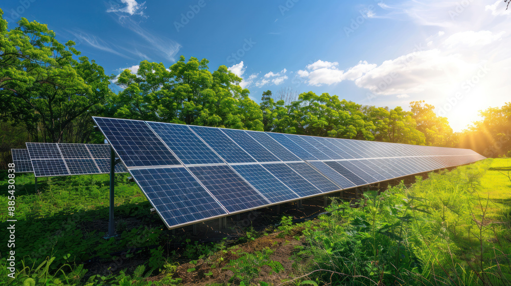 Solar Panels in a Rural Solar Farm under Sunny Skies Solar Panels in a Rural Solar Farm under Sunny Skies