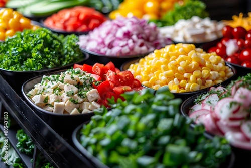 Cobb salad ingredients in a colorful display photo