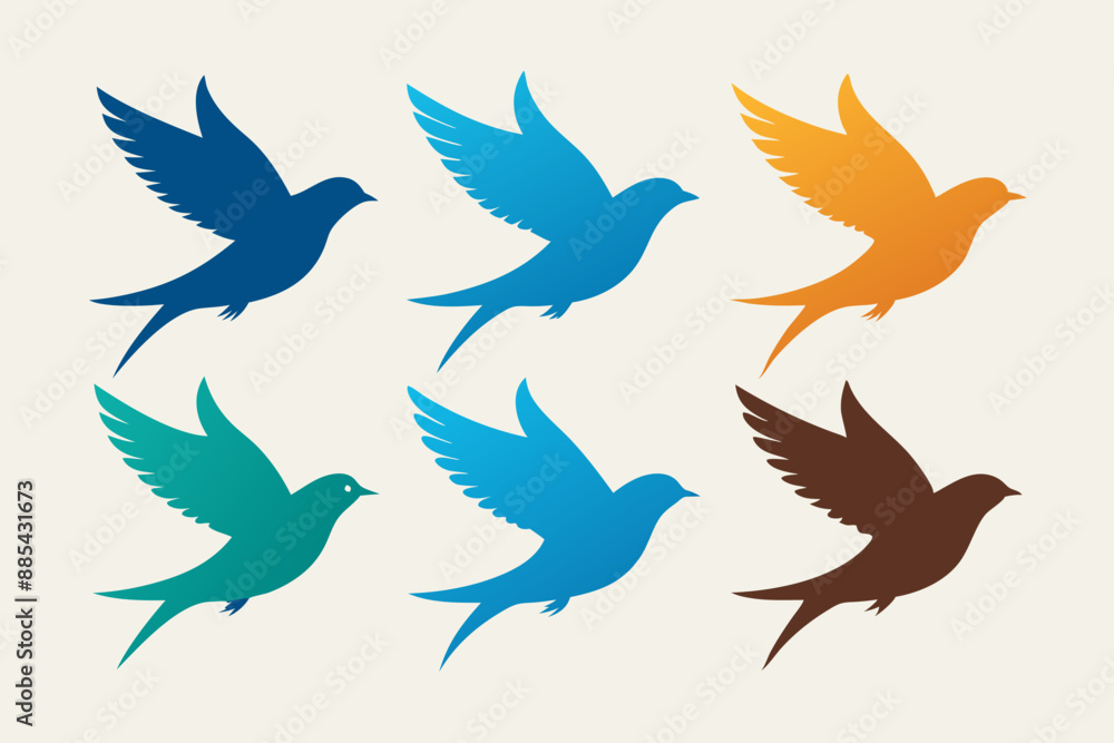 A set of bird in flight vector artwork illustration A set of bird in flight vector artwork illustration