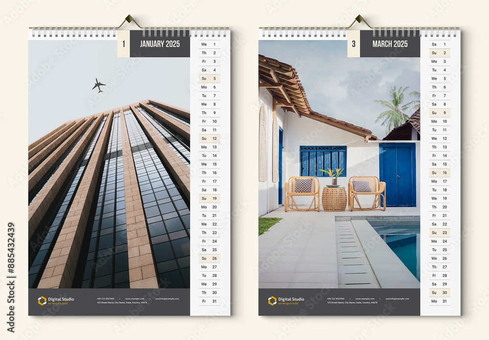 Wall Calendar 2025 Layout Stock Template | Adobe Stock