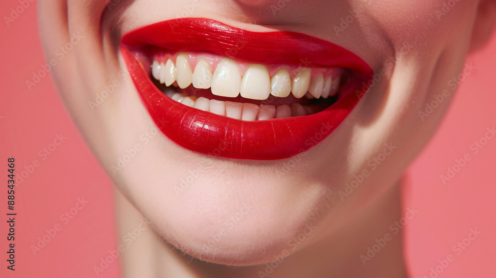 Fototapeta premium Bold Cherry Red Lipstick Application on Perfect Lips for Stunning Beauty Ad