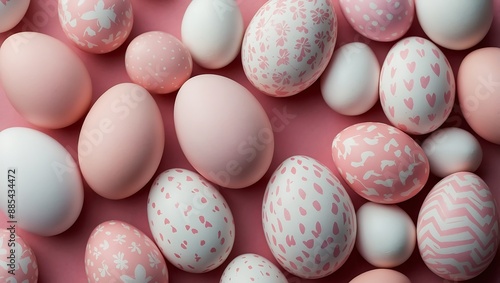 Pink and white Easter eggs pattern on a soft pink background