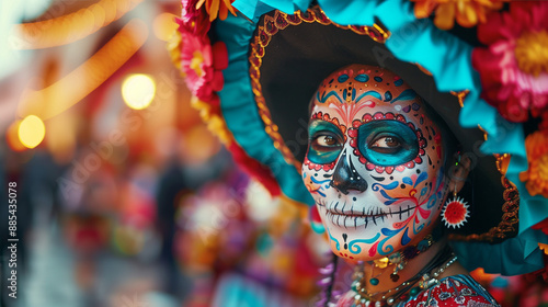 happy young lady with day of the dead face makeup, Día de los Muertos wallpaper