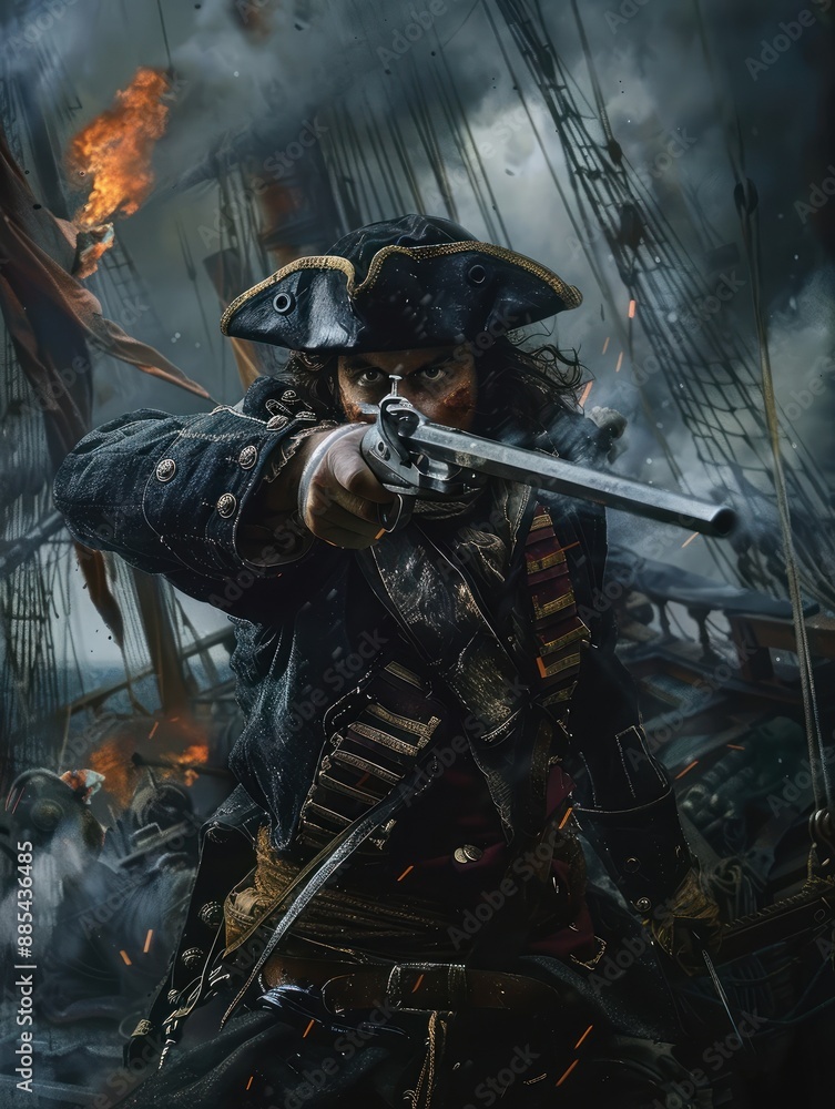 Fototapeta premium 17th Century Navy Soldier in Battle