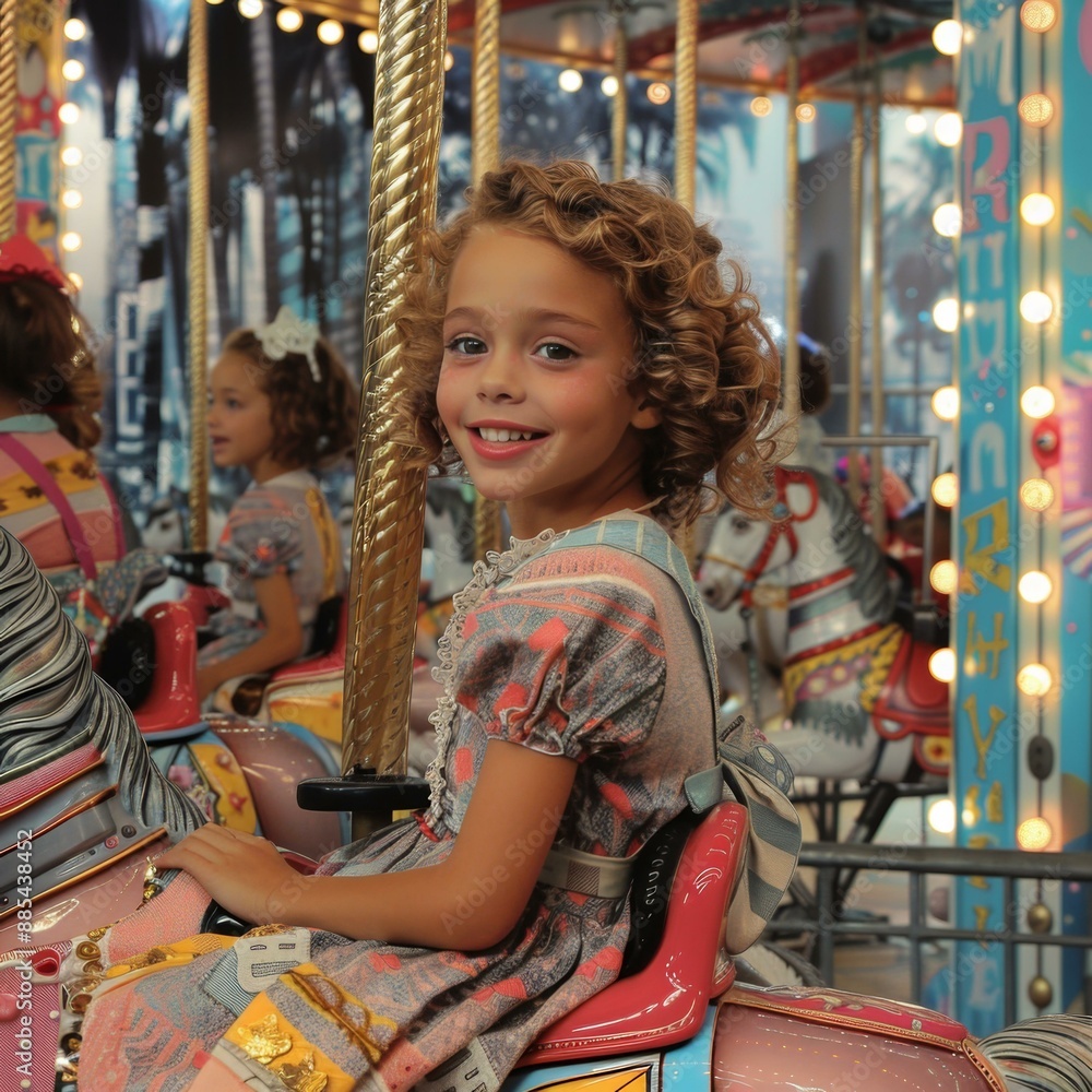 Little Girl Riding Carousel Merry-Go-Round Little Girl Riding Carousel Merry-Go-Round