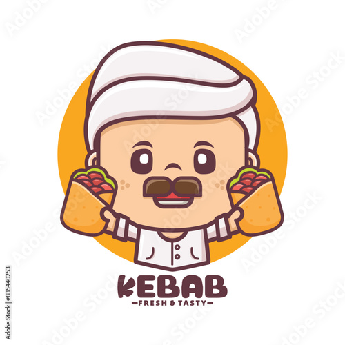 Arabic chef mascot logo with kebab