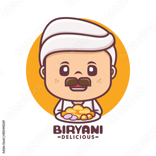 Arabic chef mascot logo with biryani rice