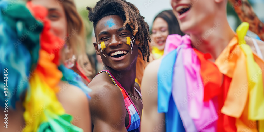Happy multiracial friends gays and transexual people, celebrating pride festival - LGBTQ community concept.
Happy multiracial friends gays and transexual people, celebrating pride festival - LGBTQ community concept.