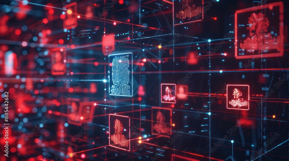 Obraz premium Digital Network Interface with Red and Blue Lights