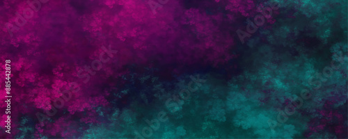 Dark concrete wall beautiful green and dark blue ocean background. Colorful Stained stony rusty wall background. Aquamarine and pink Abstract Glowing Space Stars. Vintage paper textured aquarelle