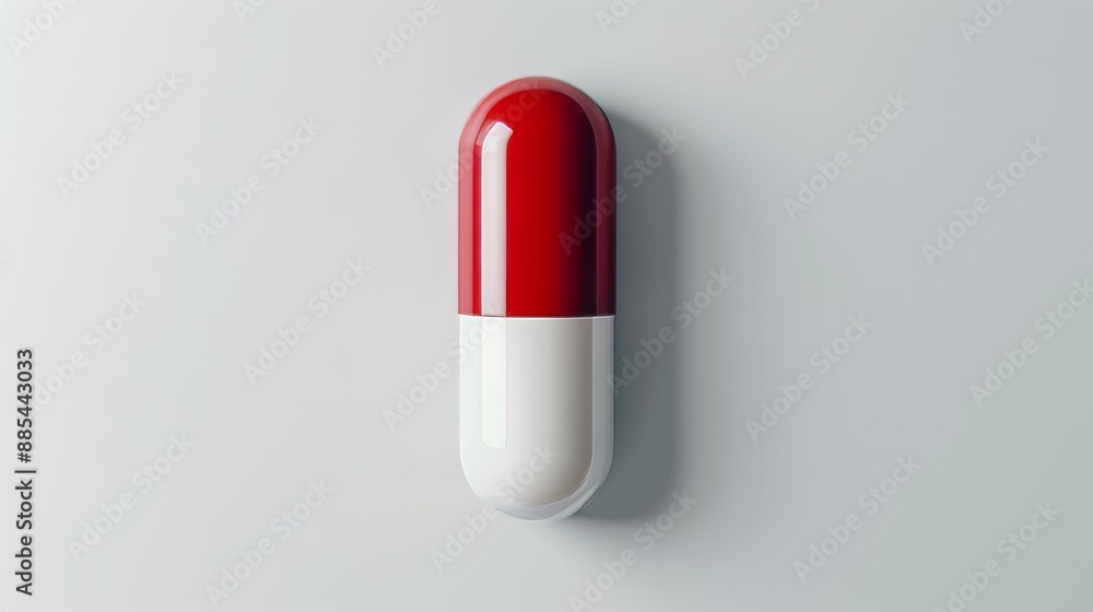 Bold Red and White Pill Minimalist Health Concept on Bright Background Bold Red and White Pill Minimalist Health Concept on Bright Background