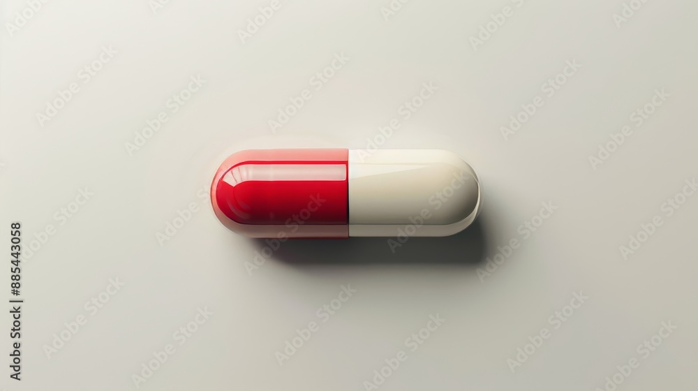 Bold Red and White Pill Minimalist Health Concept on Bright Background Bold Red and White Pill Minimalist Health Concept on Bright Background