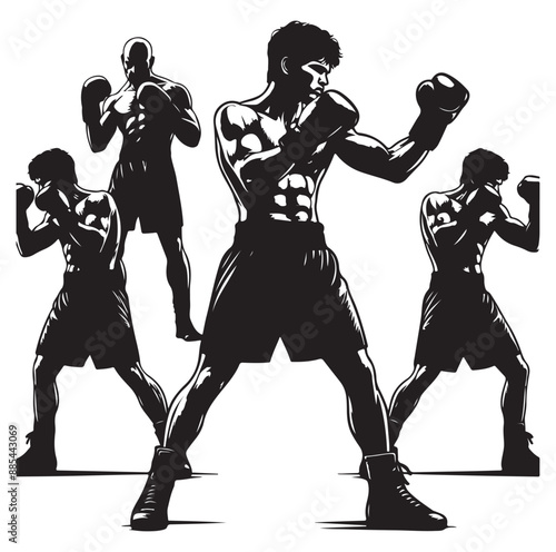 A boxer stands with pose vector silhouette isolated vector on white Background.