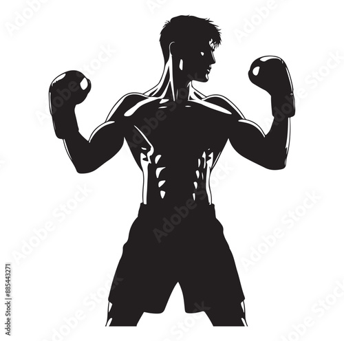 A boxer stands with pose vector silhouette isolated vector on white Background.