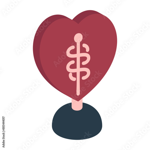 Innovation in Cardiac Surgery Awards Trophy isometric concept, Contribution to Cardiovascular Health vector icon design, token of recognition symbol, Expression of gratitude sign distinctive insignia