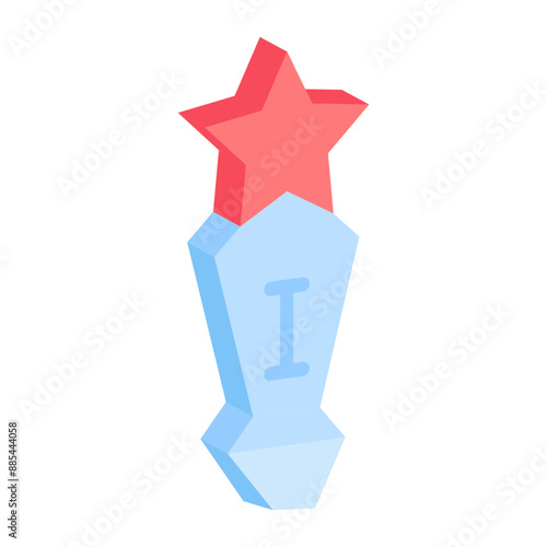 transparent column topped with red multi-faceted star isometric concept, all time fame vector icon design, token of recognition symbol, Expression of gratitude sign, distinctive insignia stock  photo