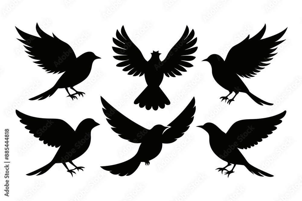 A set of bird in flight silhouette black vector artwork illustration A set of bird in flight silhouette black vector artwork illustration