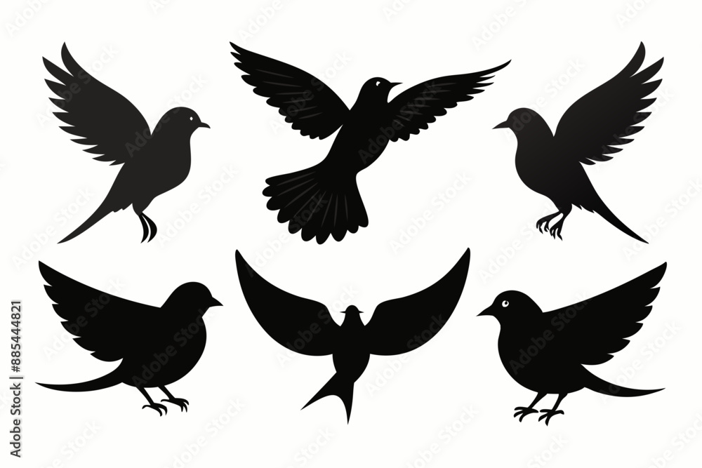 Obraz premium A set of bird in flight silhouette black vector artwork illustration