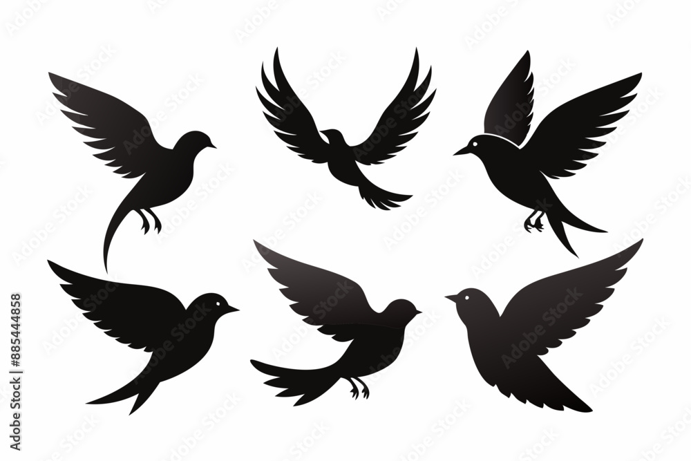 A set of bird in flight silhouette black vector artwork illustration A set of bird in flight silhouette black vector artwork illustration
