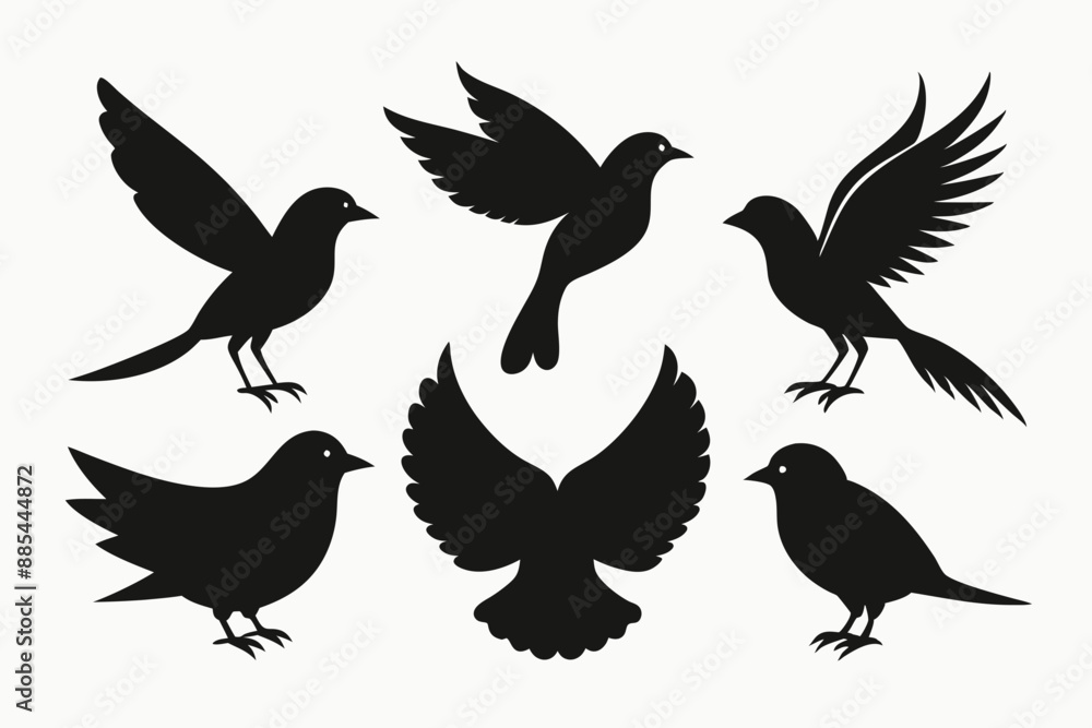 Fototapeta premium A set of bird in flight silhouette black vector artwork illustration