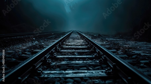 Train tracks disappearing into the night