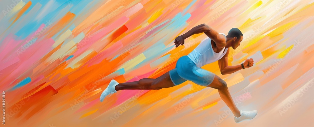Dynamic sprinter in motion against a vibrant abstract background. Expression of speed and determination. Dynamic sprinter in motion against a vibrant abstract background. Expression of speed and determination.